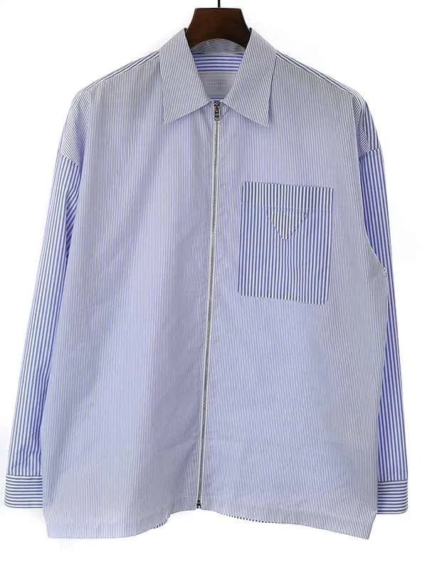 PRADA プラダ 23SS テクニカルコットン ストライプジップ シャツ
