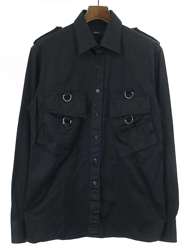 GUCCI グッチ 02SS ストラップ付きデザインミリタリーシャツ
