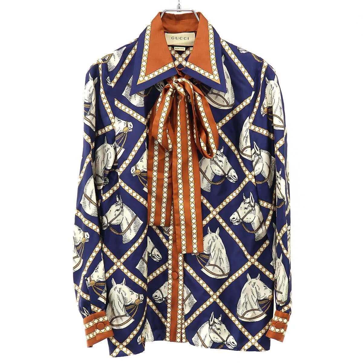 GUCCI グッチ エクエストリアン シルクボウタイ ブラウスシャツ