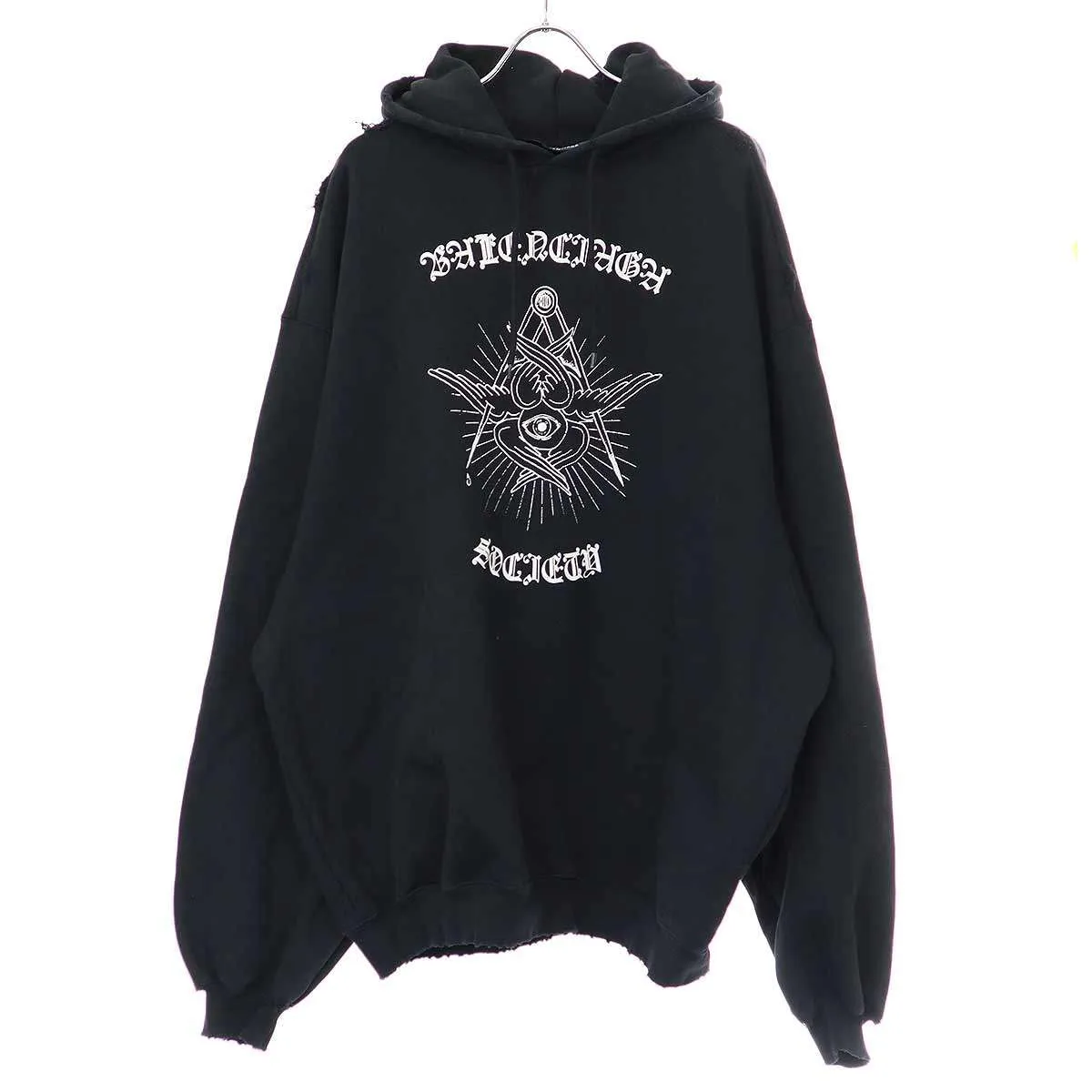 BALENCIAGA バレンシアガ 20AW ダメージ加工 ゴシックプリントオーバーサイズパーカー 641679 TJV79 ブラック M