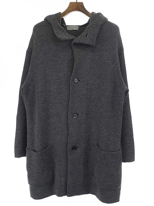 Yohji Yamamoto ヨウジヤマモト プールオム 10AW ウールフーデットニットカーディガン