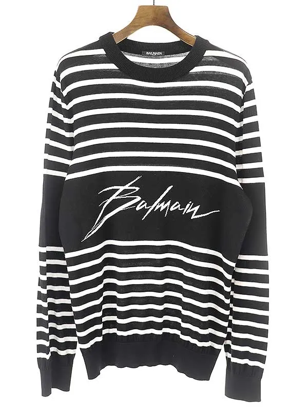 BALMAIN HOMME バルマン オム シグネチャーロゴボーダーニット