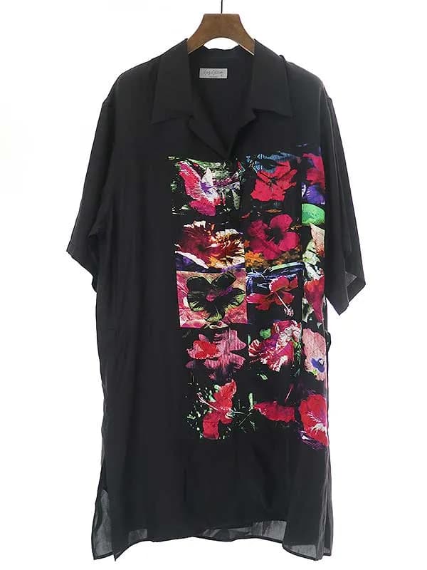 Yohji Yamamoto ヨウジヤマモト プールオム 22SS フラシPKB・花 オーバーサイズシルクオープンカラーシャツ