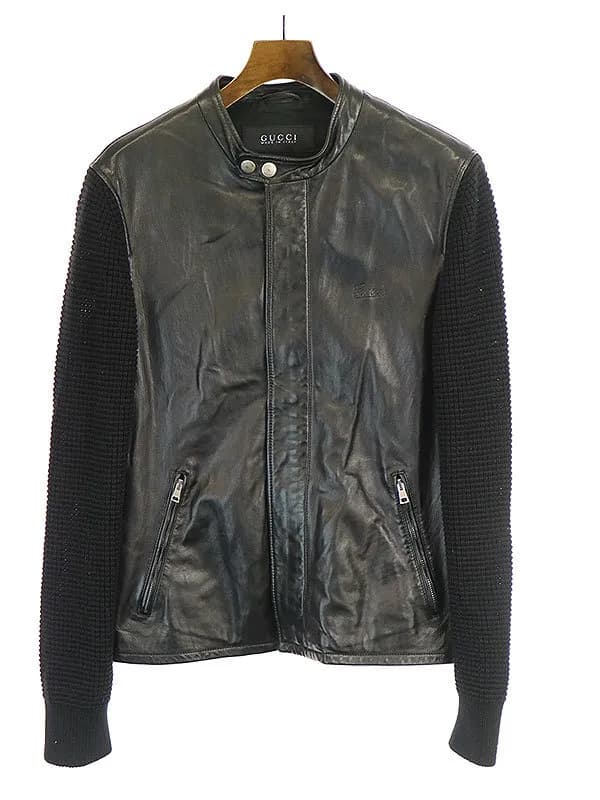 GUCCI GUCCI 袖ニットラムレザージャケット