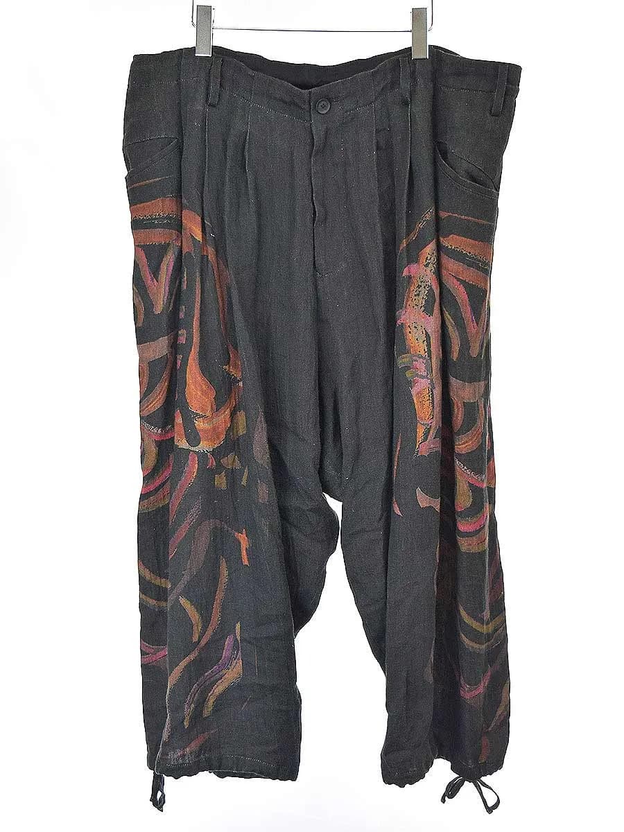 Yohji Yamamoto ヨウジヤマモト プールオム 20SS LOOK3 手描きプリントリネンワイドサルエルパンツ