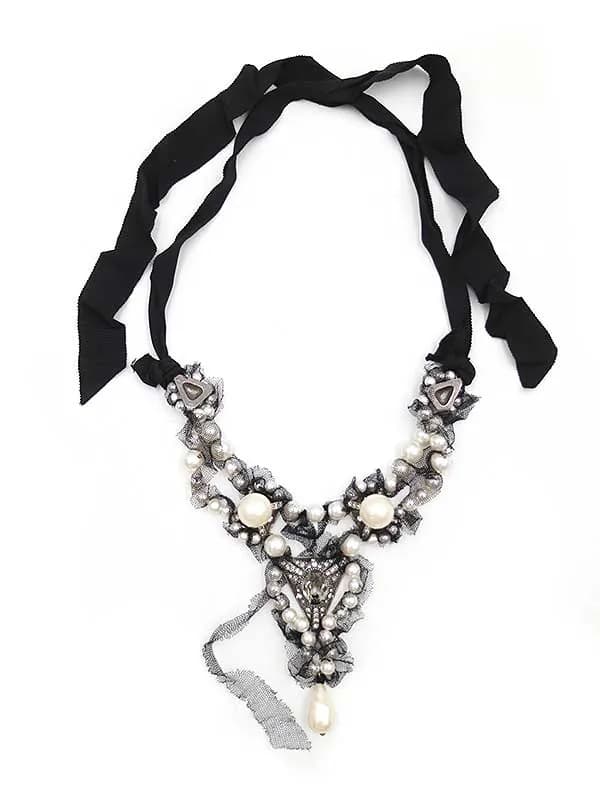 LANVIN ランバン ビッグパールビジューデザインリボンネックレス