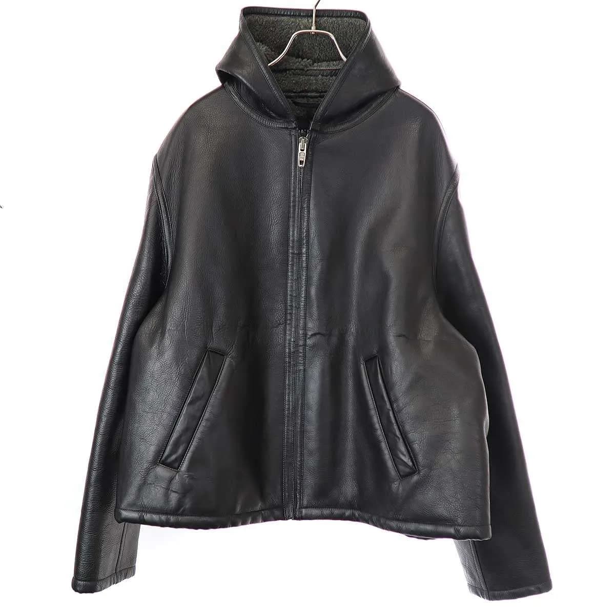 BALENCIAGA バレンシアガ 21AW フーデッドシャーリングレザージャケット 674316 TLS07