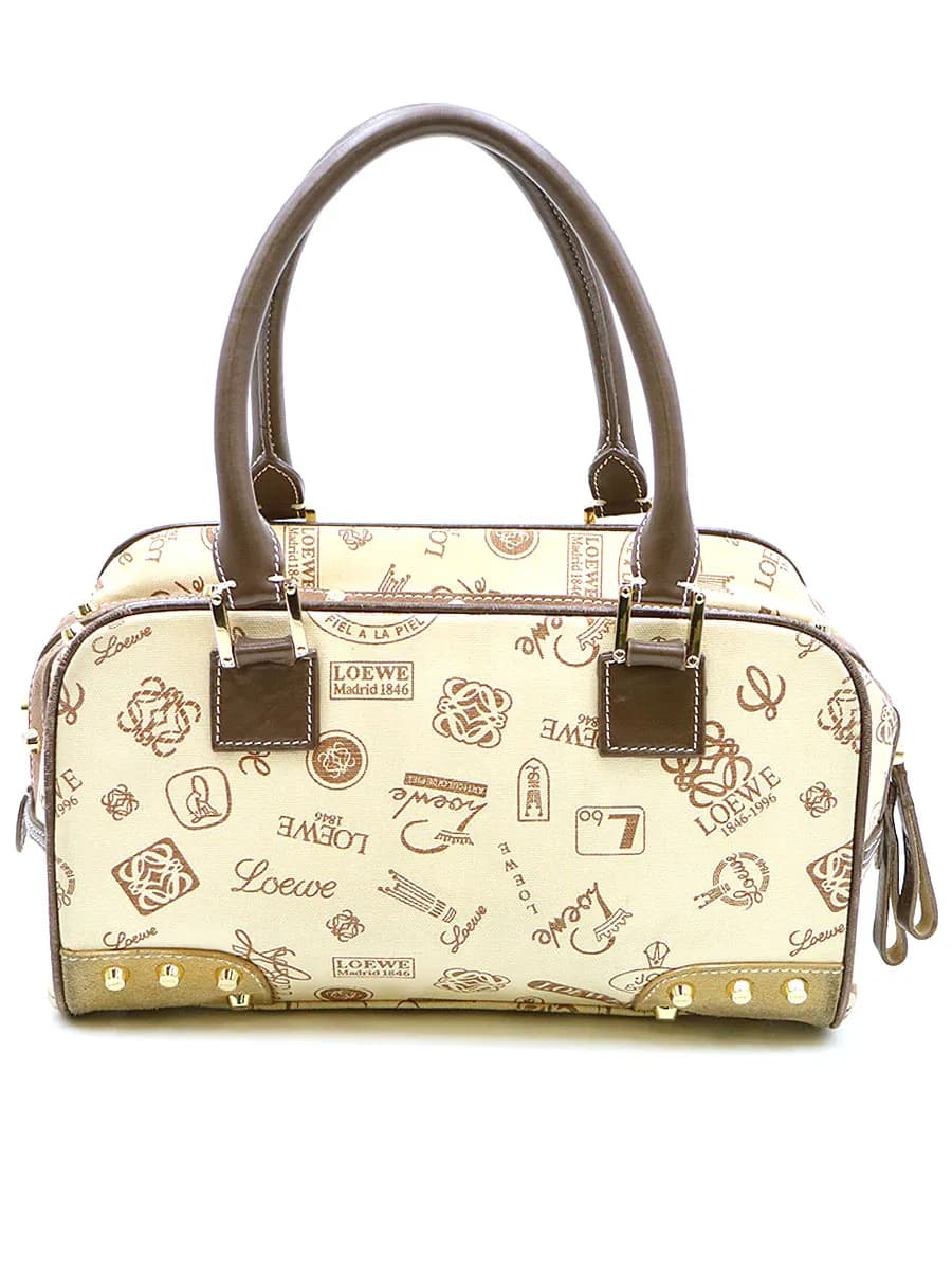 LOEWE ロエベ 160周年記念 ピンバッジ装飾レザーコンビキャンバスバッグ