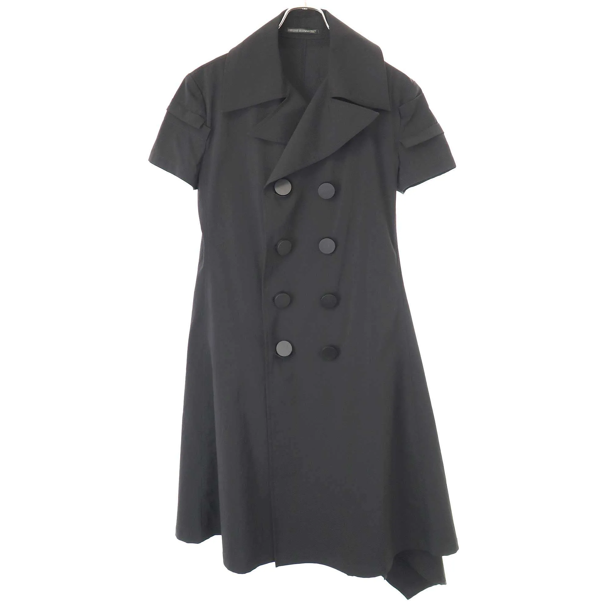 Yohji Yamamoto ヨウジヤマモト ファム 22SS PE/TAFFETA PICKED TUCK TRENCH C アシンメトリーショートスリーブトレンチコート
