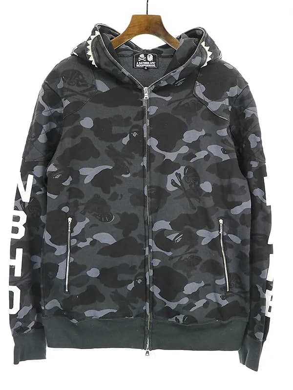 A BATHING APE ア ベイシング エイプ NEIGHBORHOOD 17SS CAMO SHARK FULL ZIP HOODIE サル迷彩柄シャークパーカー