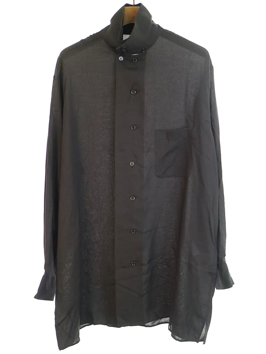 Yohji Yamamoto ヨウジヤマモト プールオム 20AW LOOK5 テンセルローンスタンドカラーロングシャツ