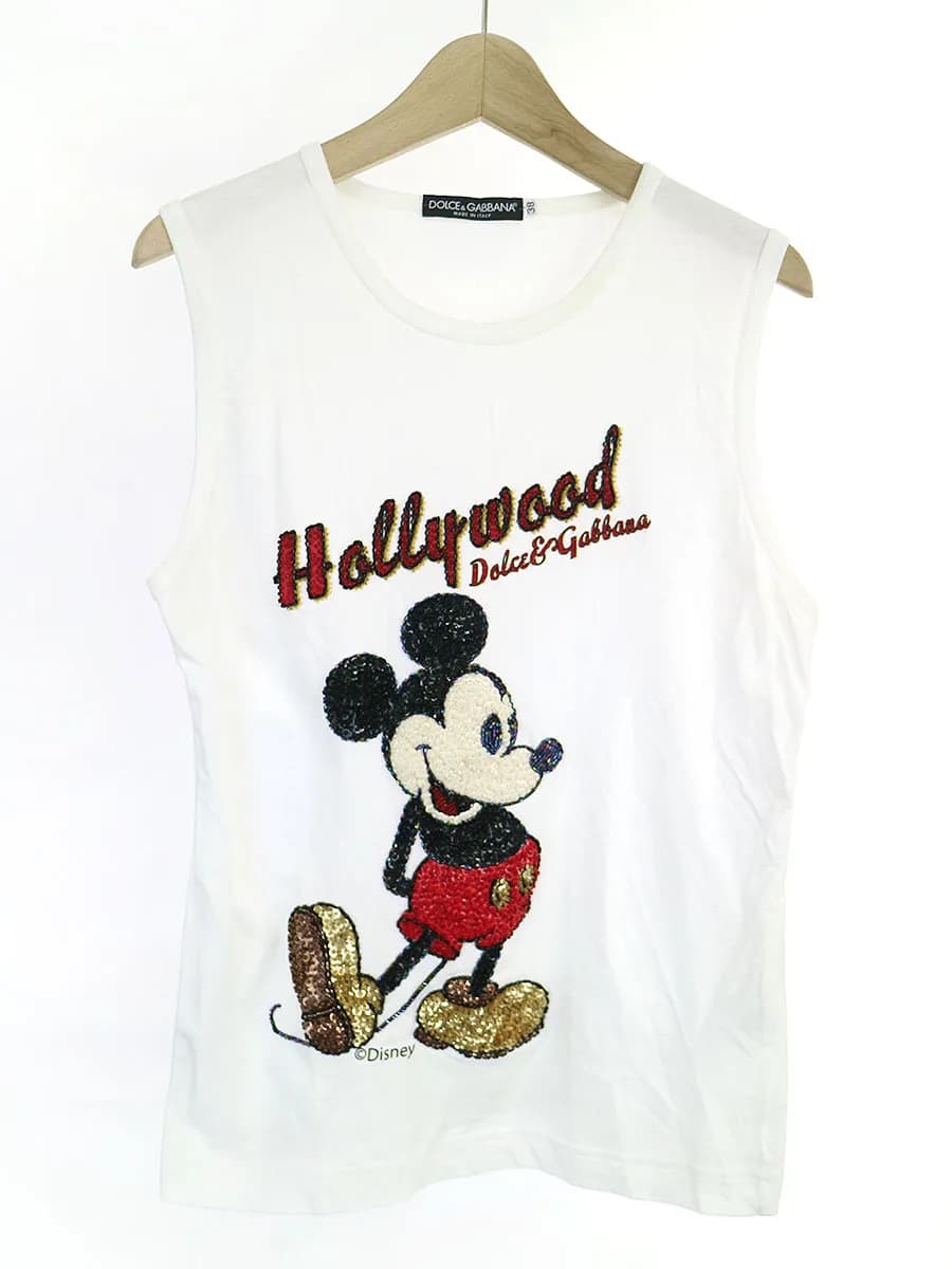 DOLCE&GABBANA ドルチェ&ガッバーナ × ディズニー 04AW LOOK57 ビーズスパンコールミッキーマウスノースリーブTシャツ