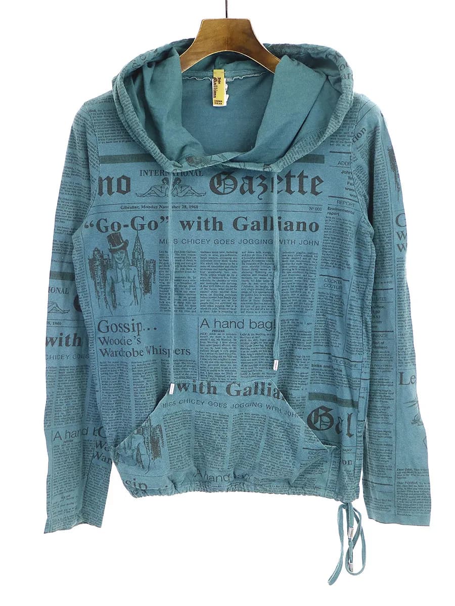 John Galliano ジョンガリアーノ UNDER WEAR ニュースペーパープリントプルオーバーフーデットカットソー