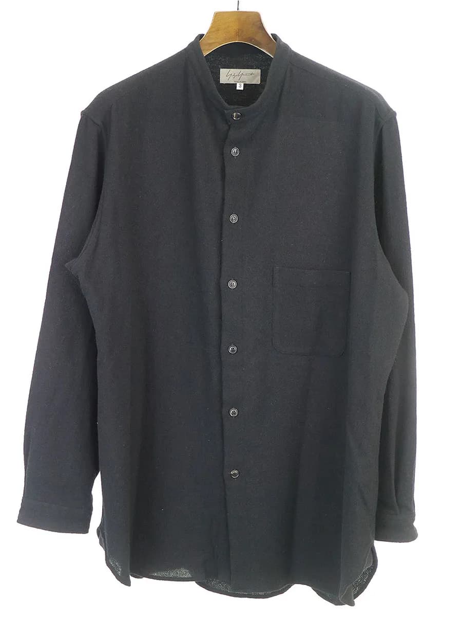 Yohji Yamamoto ヨウジヤマモト プール オム 19AW ウールナイロンバンドカラーシャツ