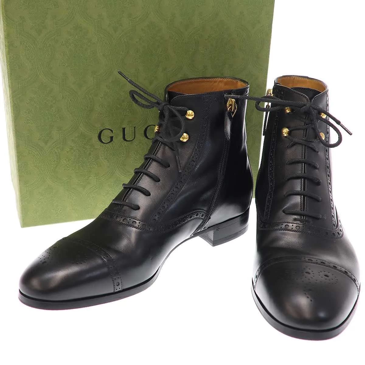 GUCCI グッチ レザーサイドジップウィングチップブーツ 658237