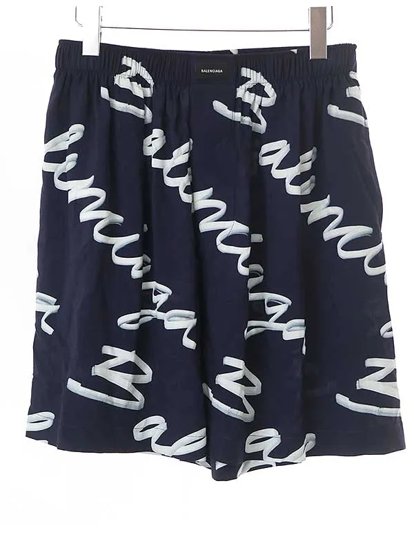 BALENCIAGA バレンシアガ 23SS HOME WEAR ロゴプリント レーヨンショートパンツ