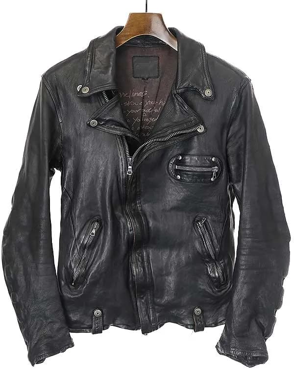 ISAMU KATAYAMA BACKLASH イサムカタヤマ バックラッシュ ドイツカーフ製品染めダブルレザーライダースジャケット