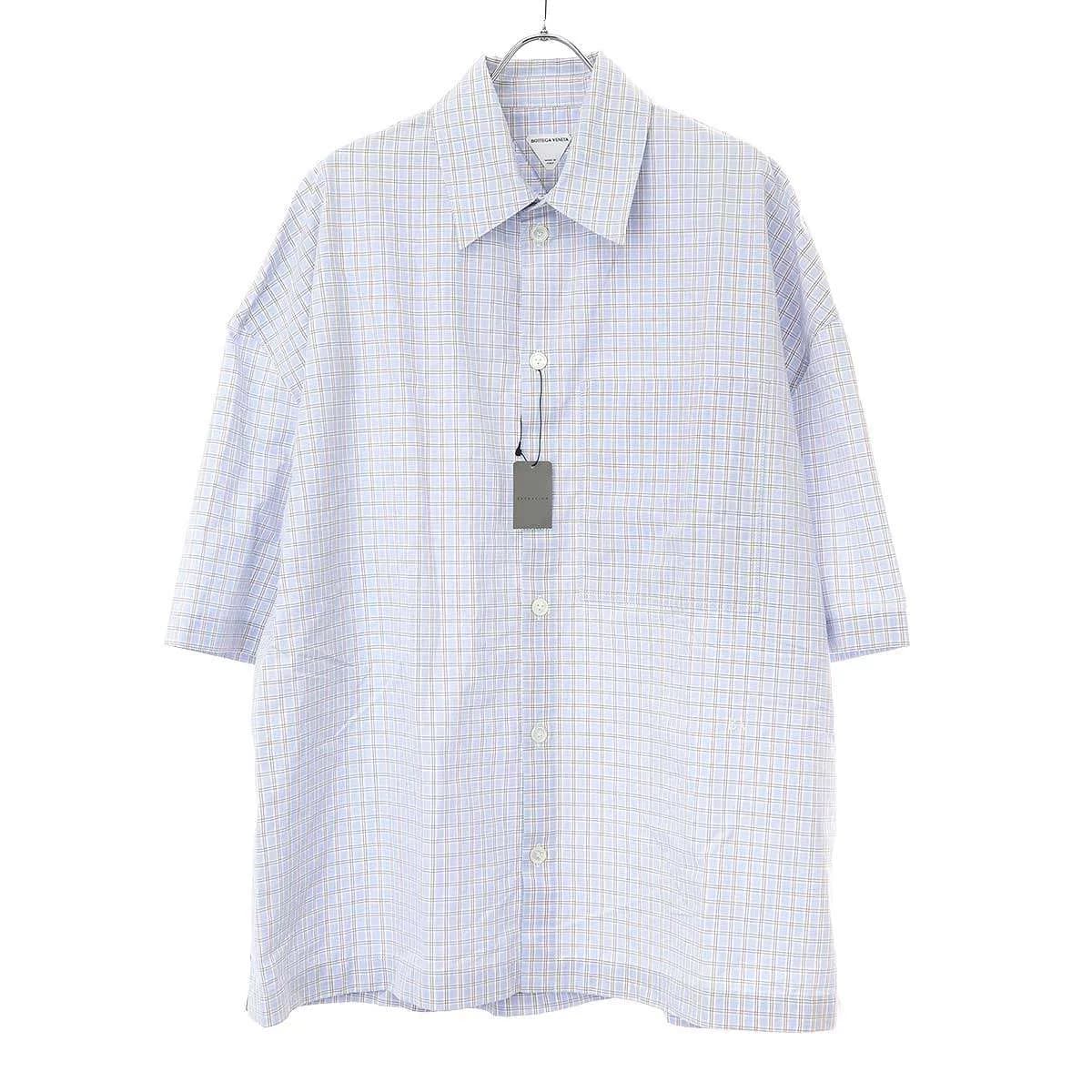 BOTTEGA VENETA ボッテガヴェネタ 24SS コットン リネン "BV" エンブロイダリー チェックオーバーシャツ