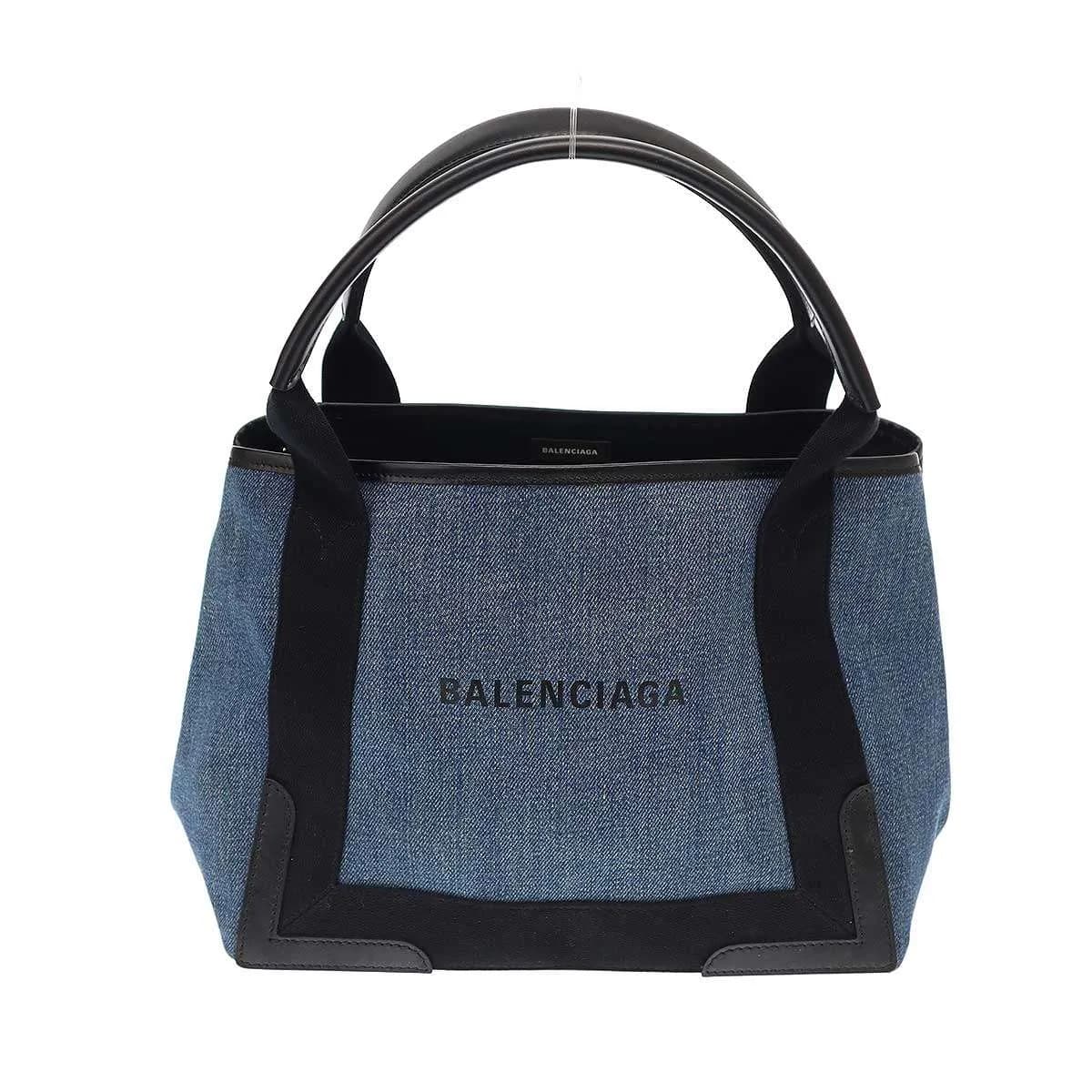 BALENCIAGA バレンシアガ ネイビーカバス S ロゴデニムハンドバッグ 339933