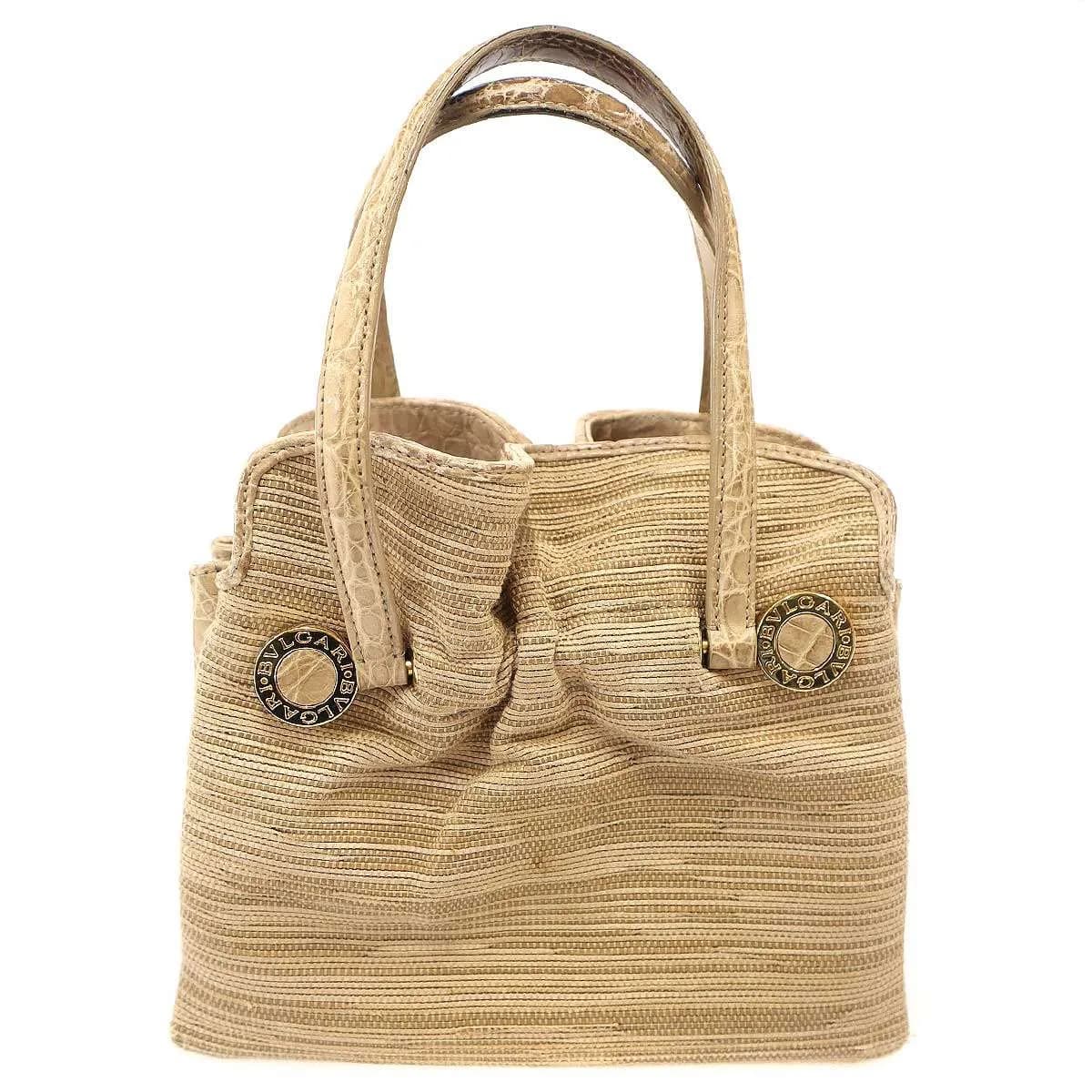 BVLGARI ブルガリ Twist Bag Small レザーファブリックコンビハンドバッグ