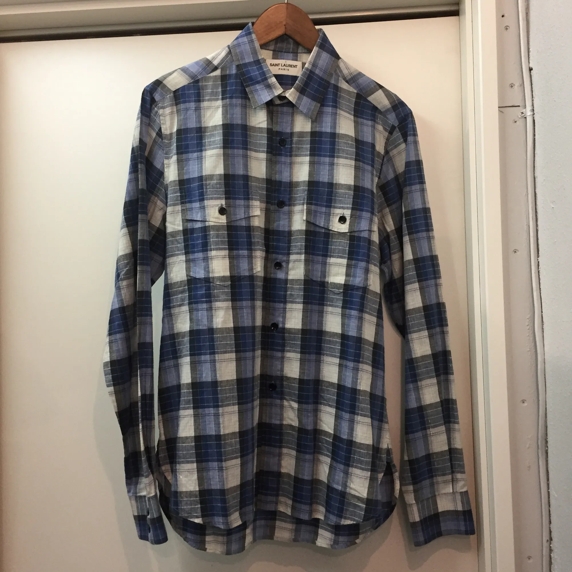 SAINT LAURENT SAINT LAURENT PARIS 15SS 金糸チェック柄ポケットシャツ