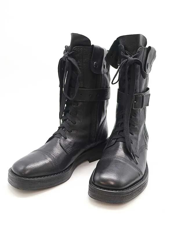 ANN DEMEULEMEESTER アンドゥムルメステール レースアップサイドジップレザーブーツ