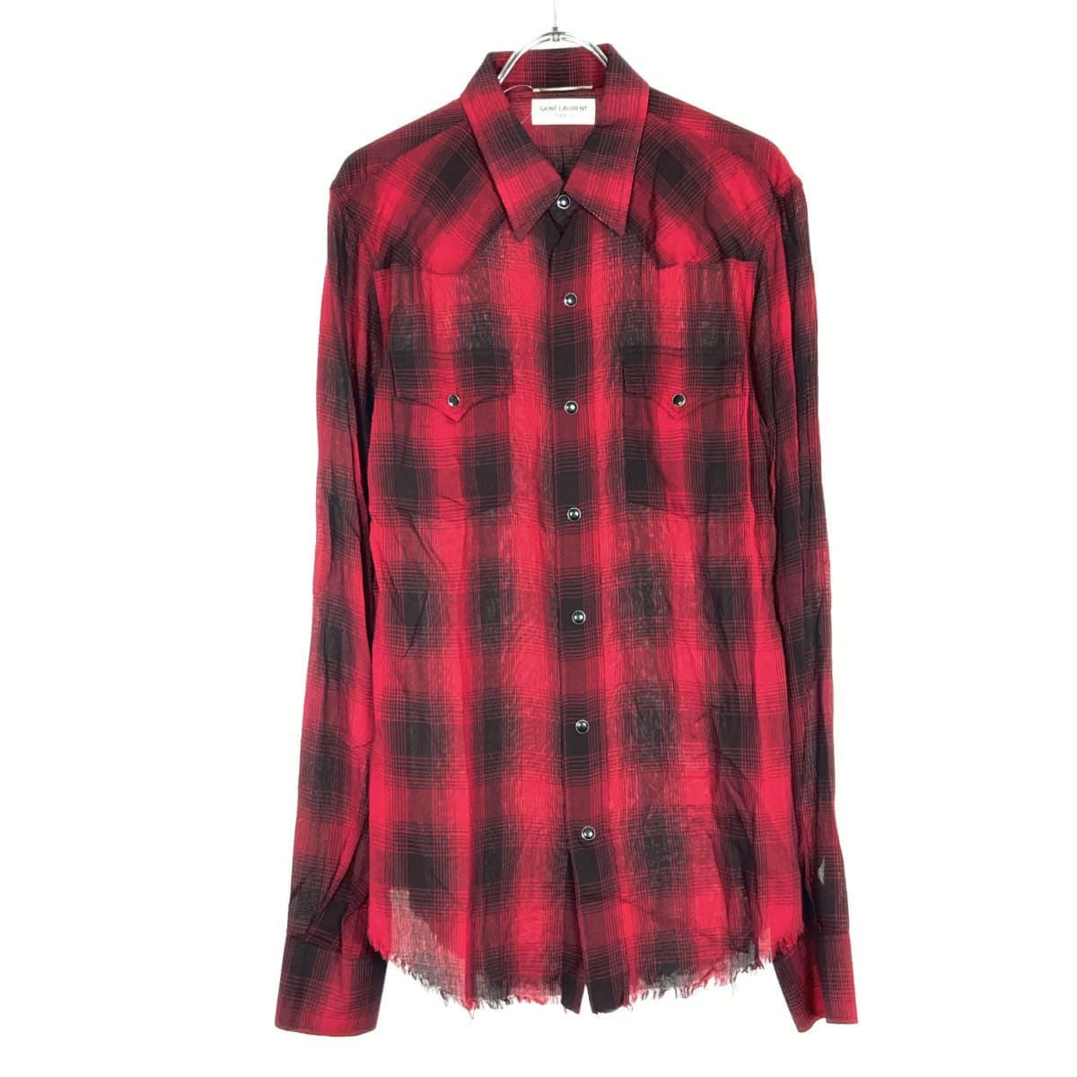 SAINT LAURENT サンローラン パリ 16SS ダメージ加工チェックレーヨンウエスタンシャツ 415444