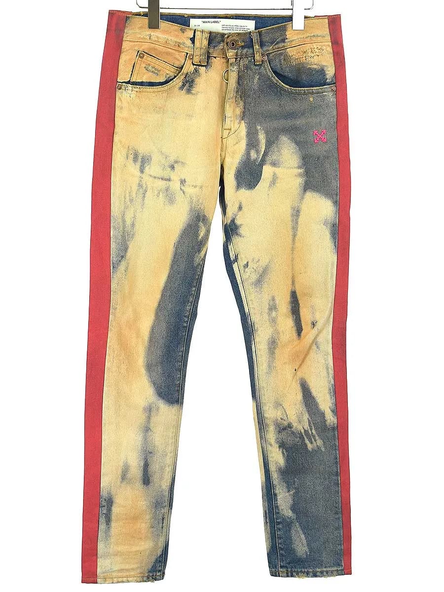 OFF-WHITE オフホワイト Two-tone Denim サイドラインブリーチ加工デニムパンツ