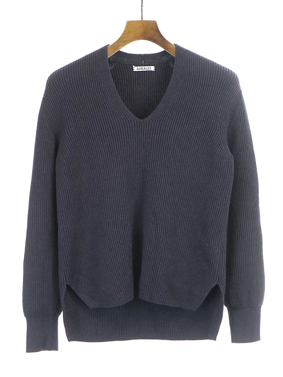 AURALEE オーラリー 16AW SUPER FINE WOOL RIB KNIT V NECK P/O/スーパーファインウールリブニットセーター