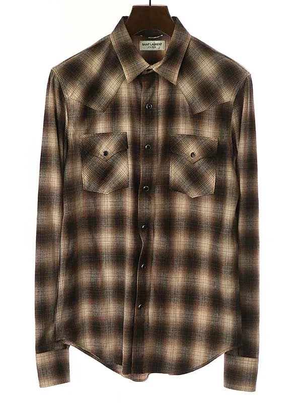 SAINT LAURENT サンローラン パリ 15AW カシミヤ混 ウールオンブレチェック ウエスタンシャツ