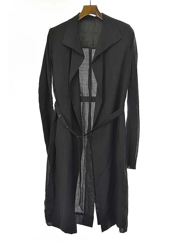 Rick Owens リックオウエンス リブ切替ウールコットンベルテッドロングコート