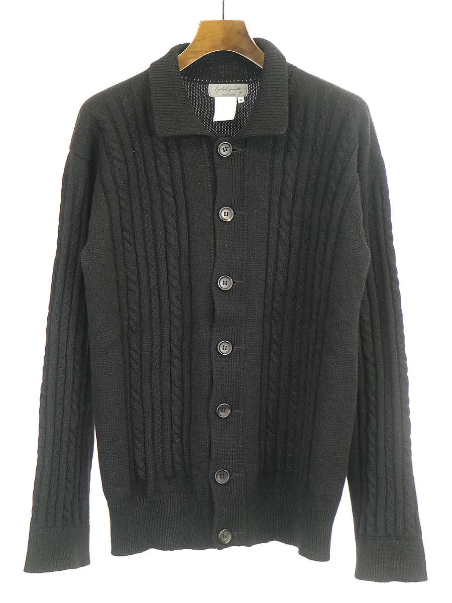 Yohji Yamamoto ヨウジヤマモト プールオム 丸ロゴ ケーブル編みウールニットジャケット