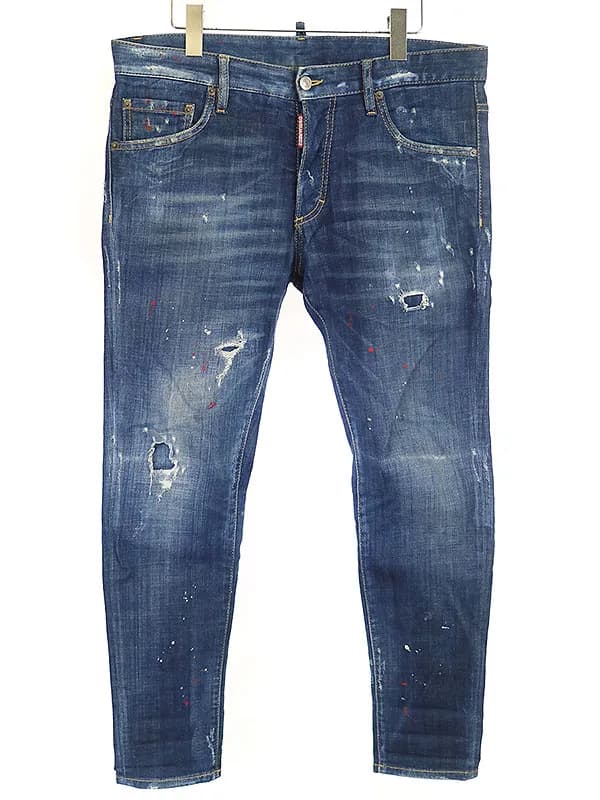 DSQUARED2 ディースクエアード 18SS SKINNY DAN JEAN ペイントダメージ加工デニムパンツ