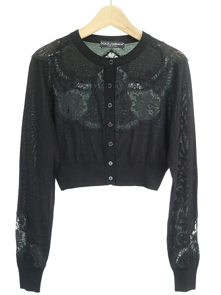 DOLCE&GABBANA ドルチェ&ガッバーナ レースコンビクロップドシルクカーディガン