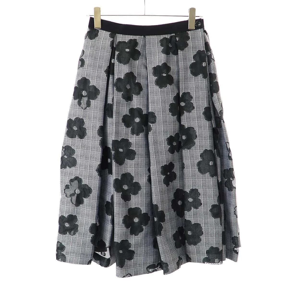COMME des GARCONS トリココムデギャルソン 20AW シアーフラワー切替ハウンドトゥースフレアスカート