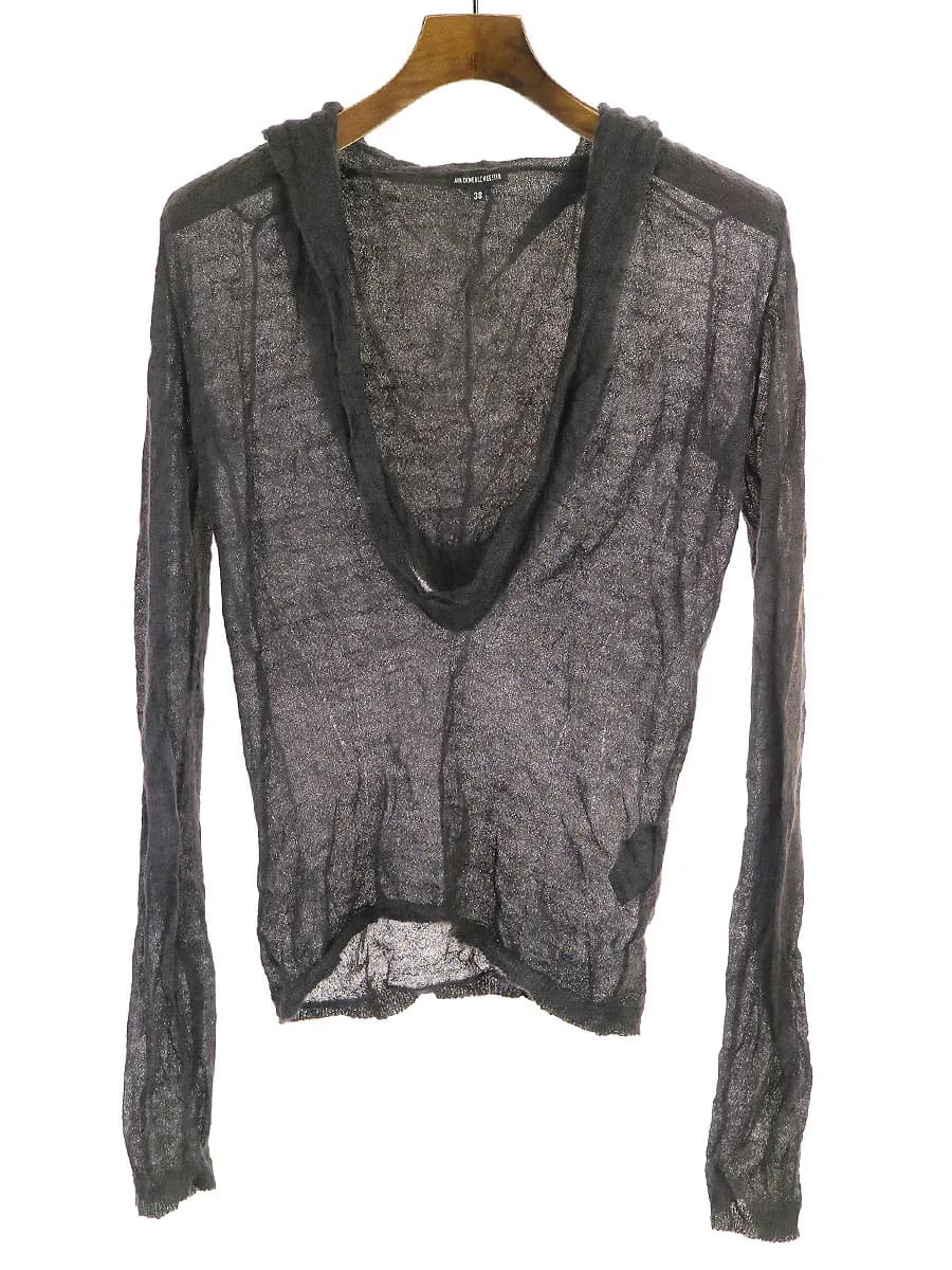 ANN DEMEULEMEESTER アンドゥムルメステール フードモヘアディープVネックニット