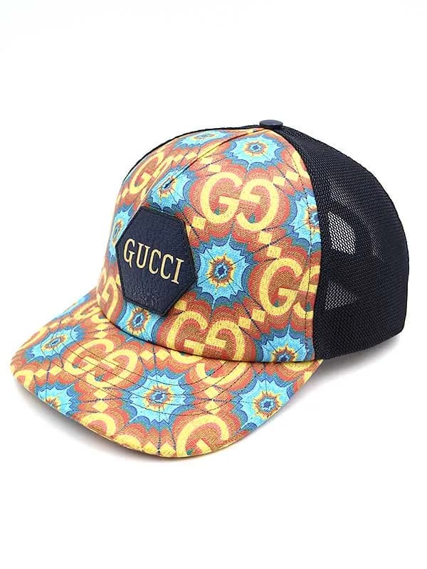 GUCCI グッチ 22SS 100周年記念 カレイドスコープレザーメッシュキャップ