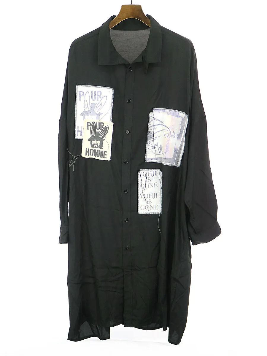 Yohji Yamamoto ヨウジヤマモトプールオム 19SS LOOK7 レーヨンシルクパッチロング環縫いロングシャツ
