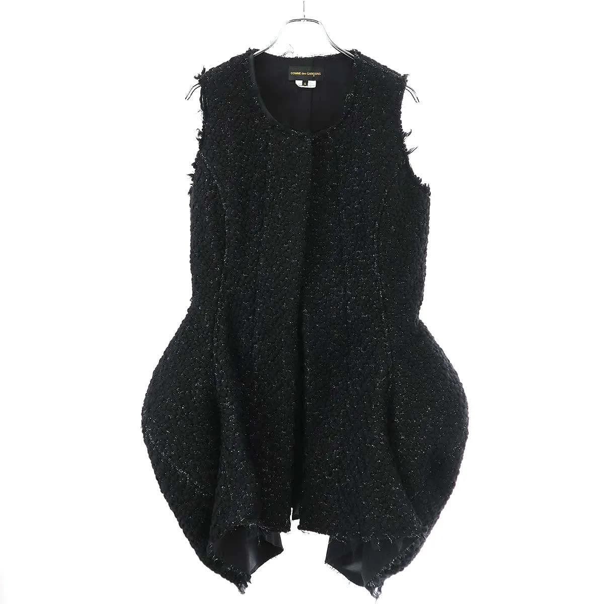 COMME des GARCONS コムデギャルソン 22AW レイヤードツイードスリーブレスバルーンコート GJ-C012 ブラック S 【中古】 ITB9L1YAOV0S