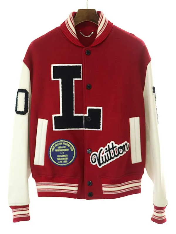 LOUIS VUITTON ルイヴィトン 19AW Baseball Jacket カシミヤ混レザースリーブワッペンスタジャン ジャケット