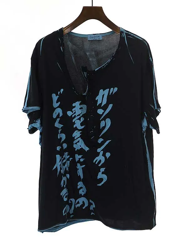 Yohji Yamamoto ヨウジヤマモト プールオム 19SS メッセージプリントヘンリーネックTシャツ