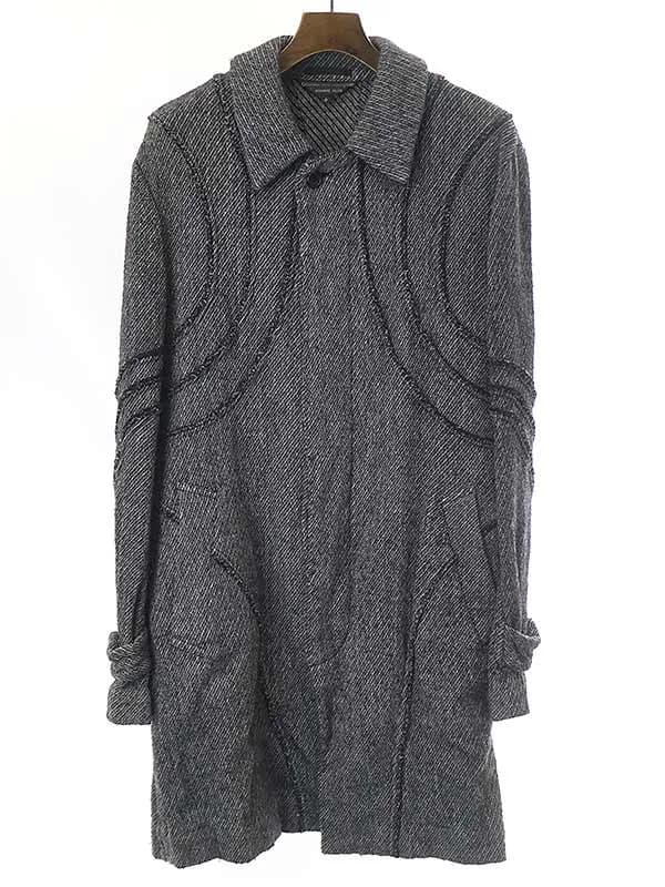 COMME des GARCONS コム デギャルソンオムプリュス 2003AW 製品染めツイードカーブデザインコート