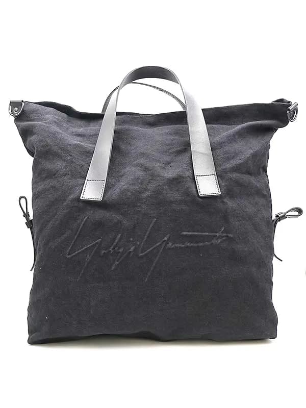 Yohji Yamamoto ヨウジヤマモト プールオム ロゴ型押しリネントートバッグ ハンドバッグ