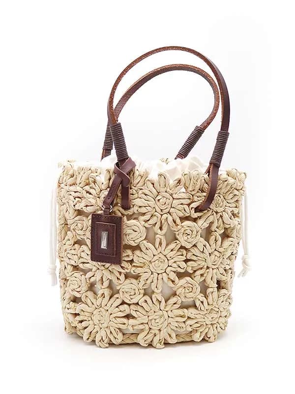 DOLCE&GABBANA ドルチェ&ガッバーナ レザーハンドル フラワーバスケットバッグ かごバッグ