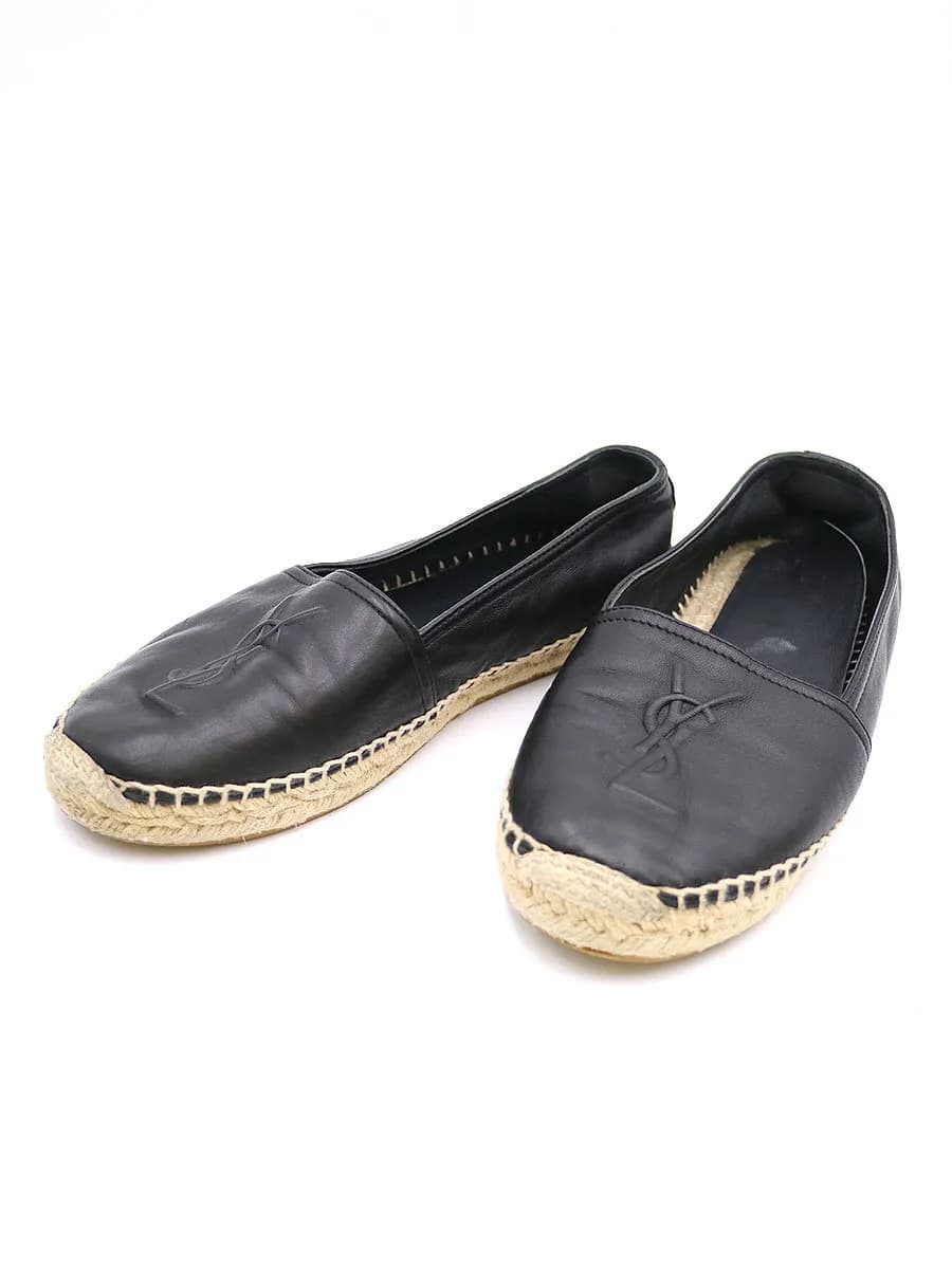 SAINT LAURENT サンローラン パリ YSLロゴエンボスレザーエスパドリーユ