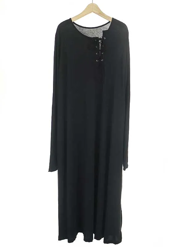 Yohji Yamamoto ヨウジヤマモト プリュスノアール テクノラマ天竺 紐通しロングスリーブワンピース