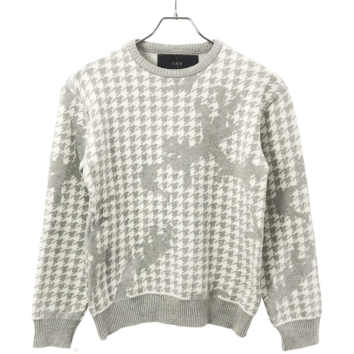 AKM エイケイエム 23SS CHIDORI CAMO L/S CREW 千鳥カモ柄プルオーバーニットセーター