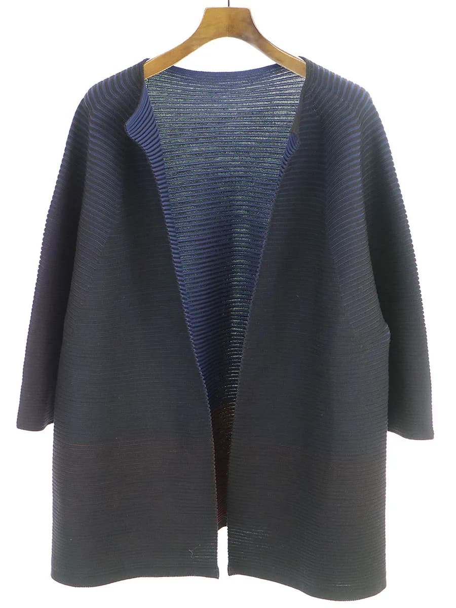 ISSEY MIYAKE イッセイミヤケ 18AW リブプリーツカラーレスニットカーディガン