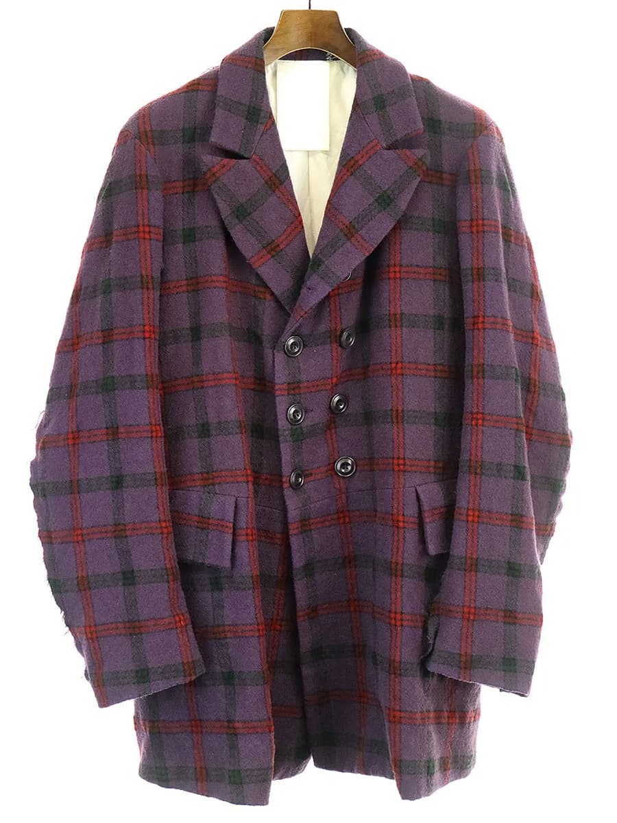 John Alexander Skelton ジョンアレキサンダースケルトン 18AW リメイクチェック柄ダブルジャケットコート
