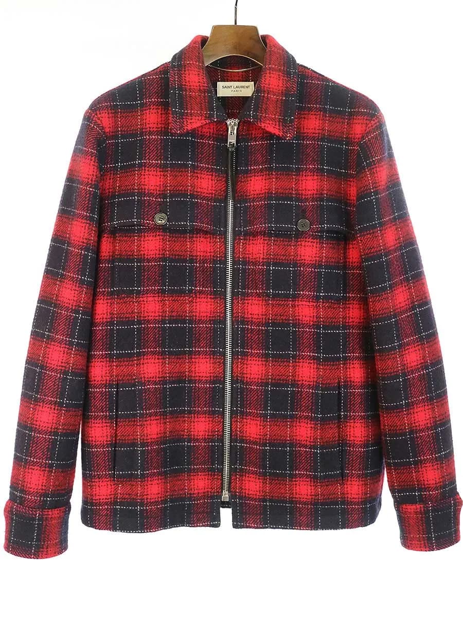 SAINT LAURENT サンローラン パリ 13AWチェックウールジップアップジャケット